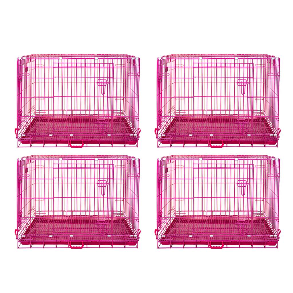 24-42" Collapsible Pink Dog Crate | Double Door Wire Kennel with Leak-Proof Tray