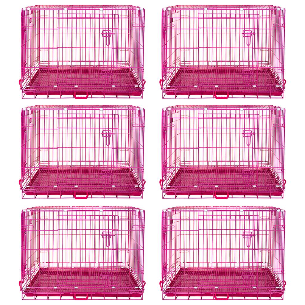 24-42" Collapsible Pink Dog Crate | Double Door Wire Kennel with Leak-Proof Tray