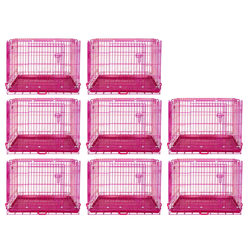 24-42" Collapsible Pink Dog Crate | Double Door Wire Kennel with Leak-Proof Tray