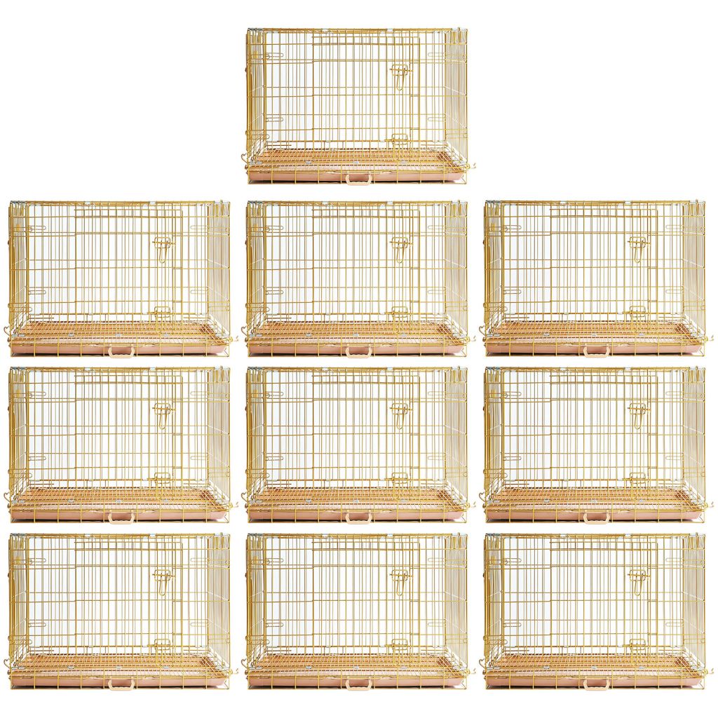 Gold Dog Crate | 24-42" Collapsible Copper Pet Kennel with Leak-Proof Tray