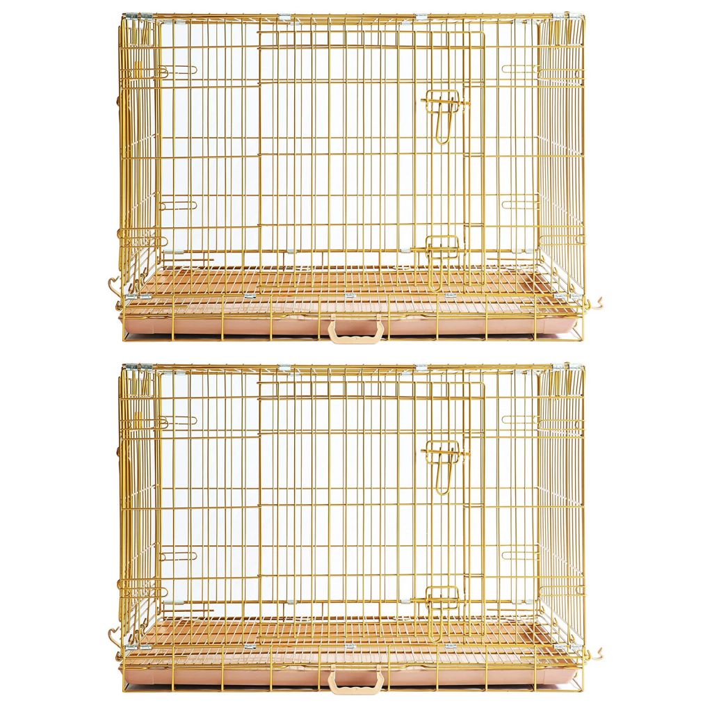 Gold Dog Crate | 24-42" Collapsible Copper Pet Kennel with Leak-Proof Tray