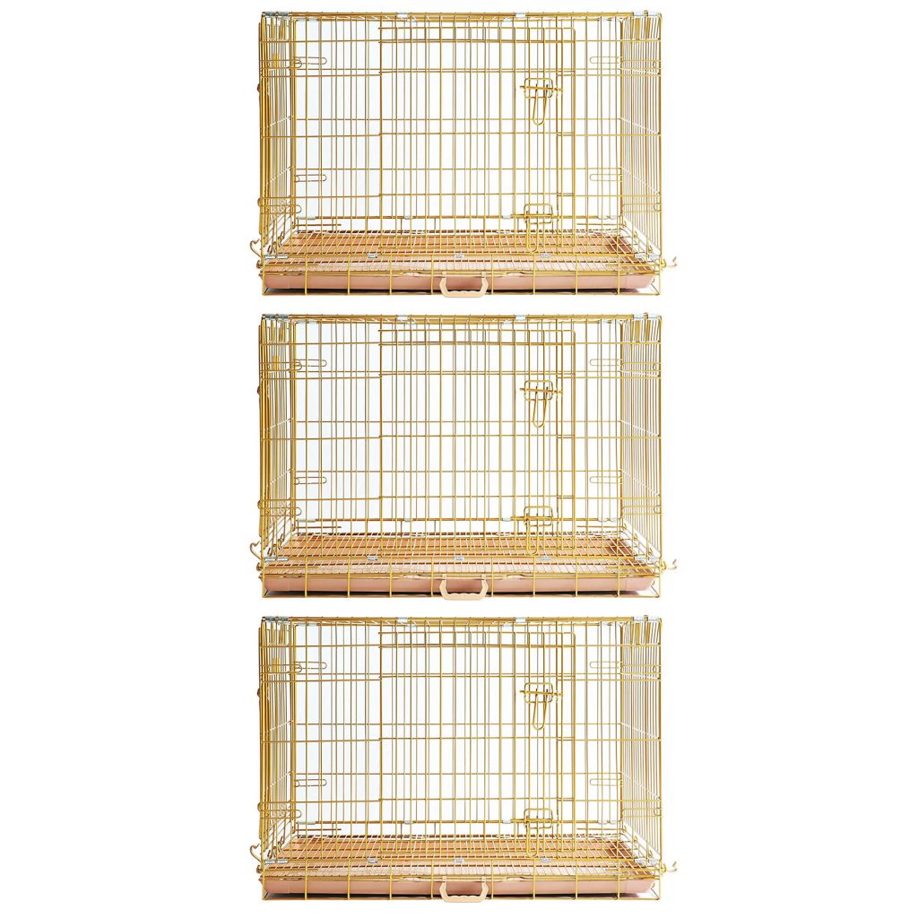 Gold Dog Crate | 24-42" Collapsible Copper Pet Kennel with Leak-Proof Tray