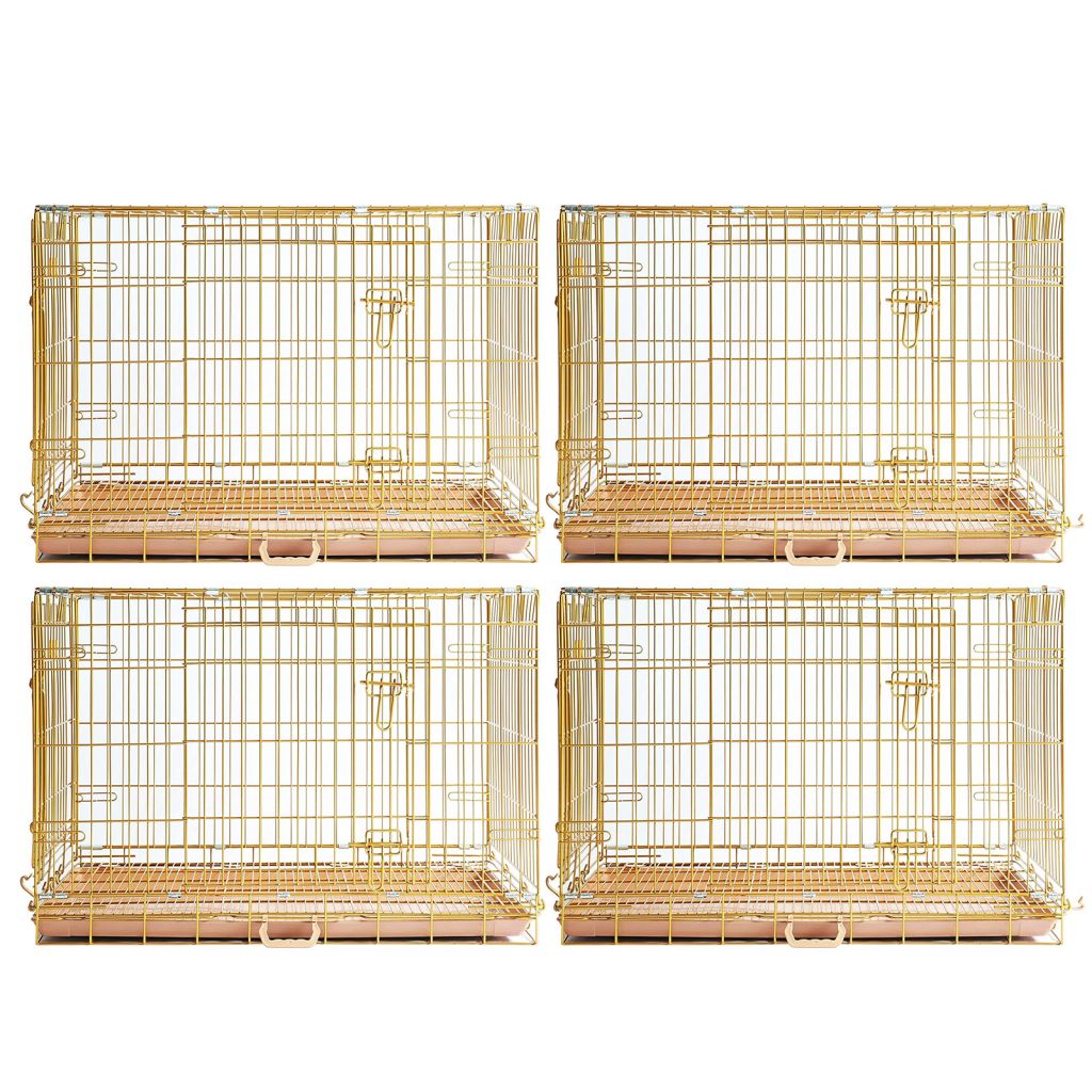 Gold Dog Crate | 24-42" Collapsible Copper Pet Kennel with Leak-Proof Tray