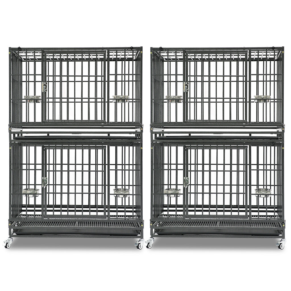 37 Inch Heavy Duty Dog Crate | Stackable Steel Kennel with Open Top, Wheels & Bowls