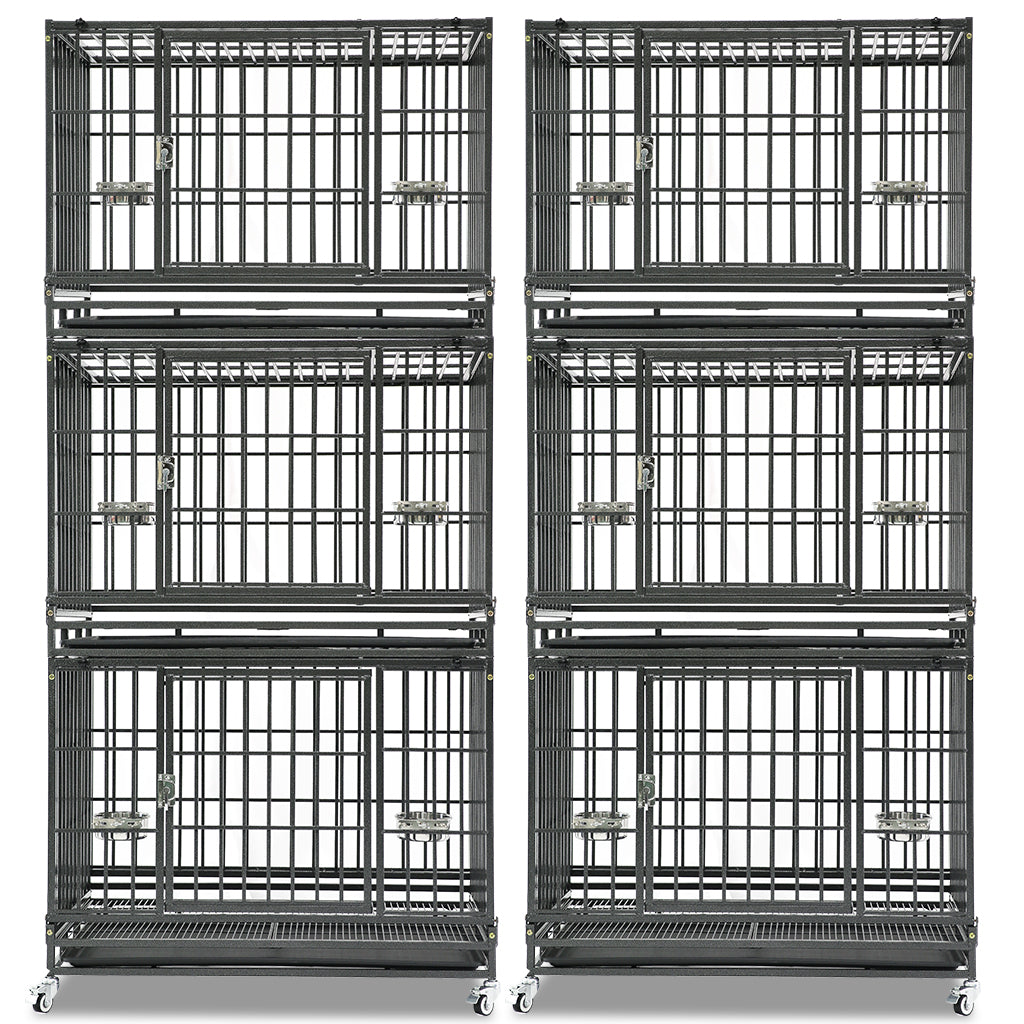 37 Inch Heavy Duty Dog Crate | Stackable Steel Kennel with Open Top, Wheels & Bowls