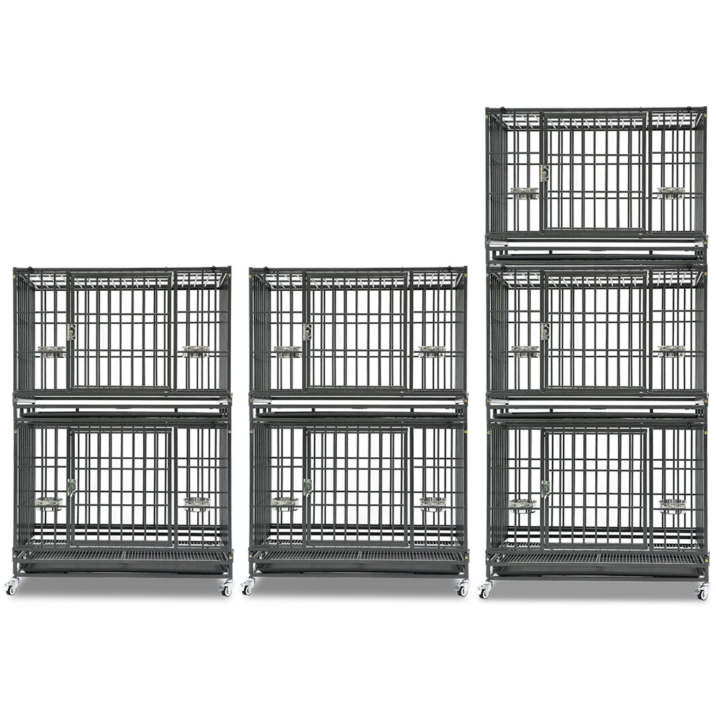 37 Inch Heavy Duty Dog Crate | Stackable Steel Kennel with Open Top, Wheels & Bowls