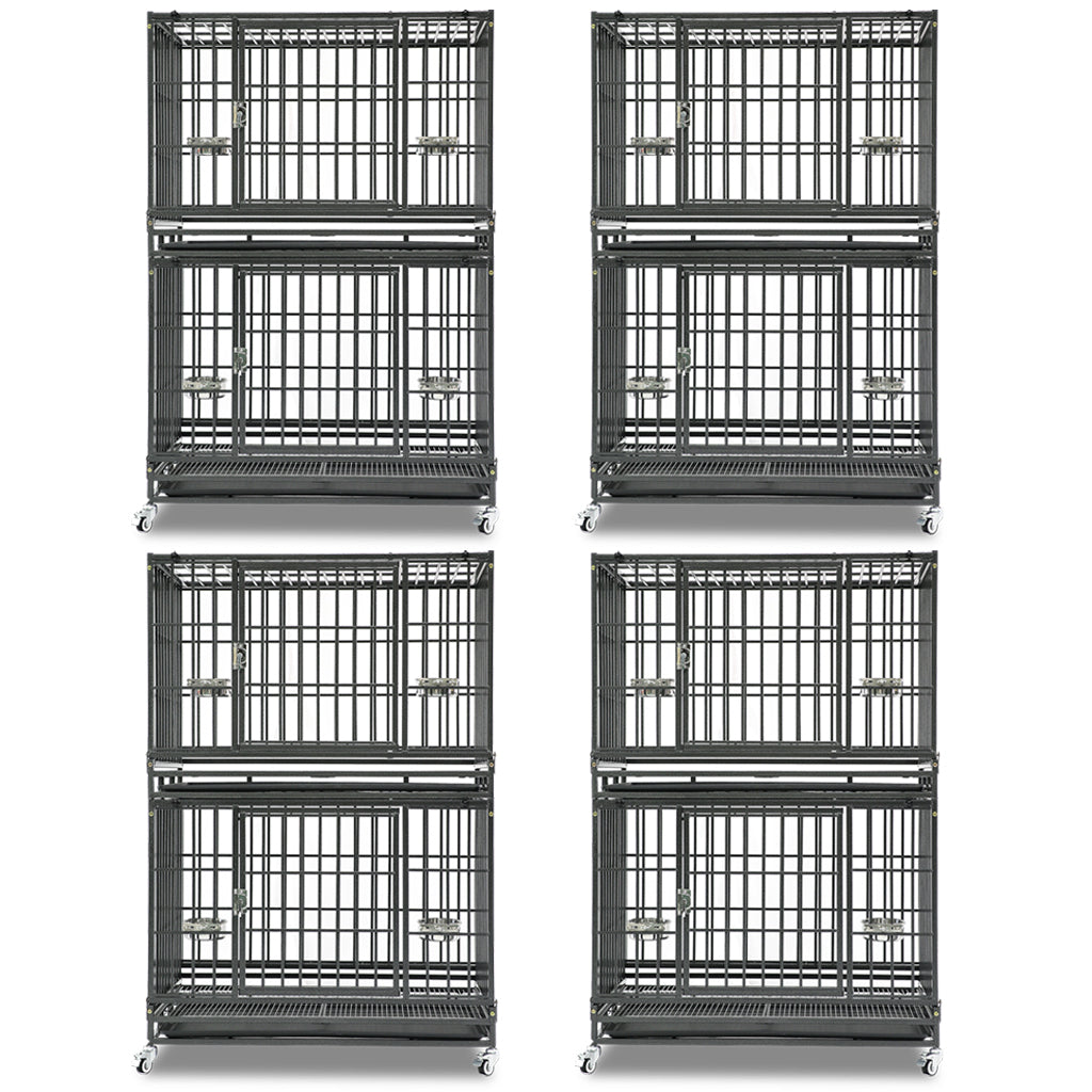 37 Inch Heavy Duty Dog Crate | Stackable Steel Kennel with Open Top, Wheels & Bowls