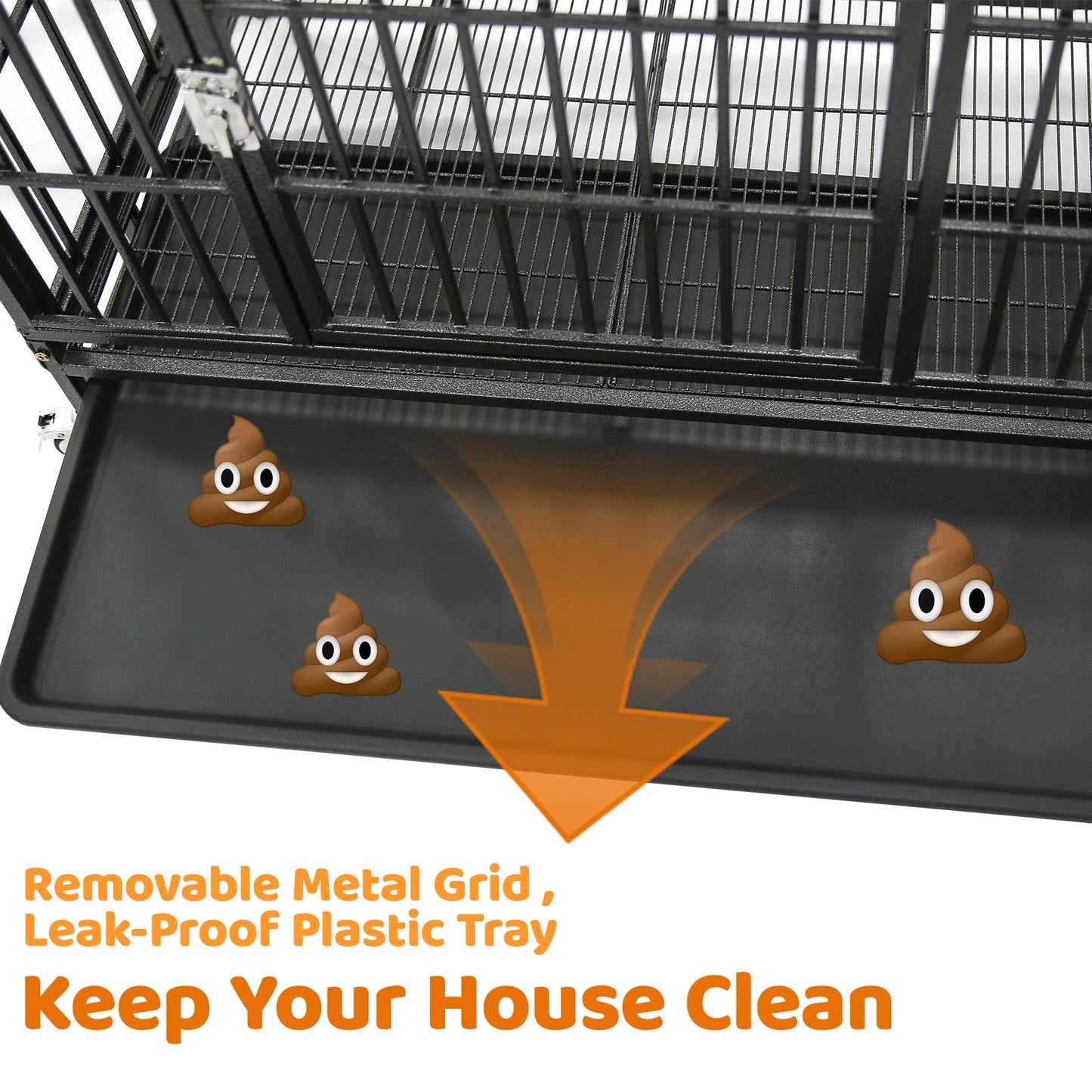37 Inch Heavy Duty Dog Crate | Stackable Steel Kennel with Open Top, Wheels & Bowls