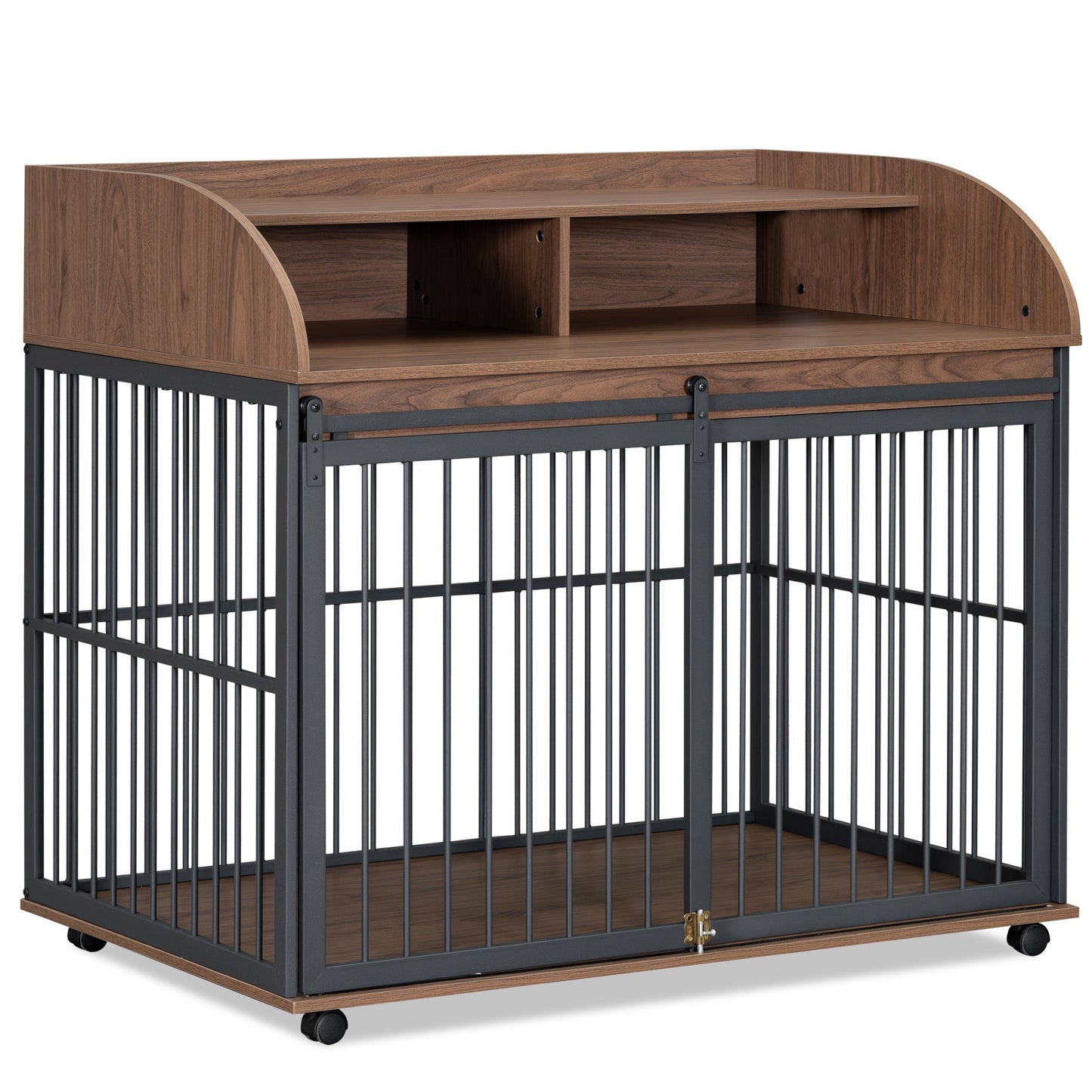 Wooden Dog Kennel End Table | 44" Heavy Duty Dog Crate Furniture with Wheels
