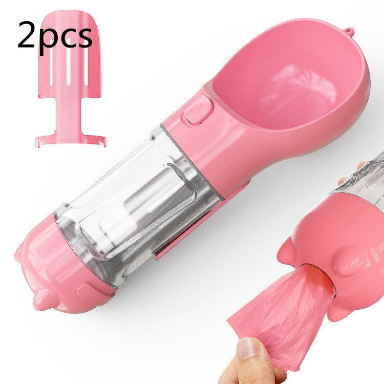 Portable Dog Water Bottle With Poop Bag Holder | 3-In-1