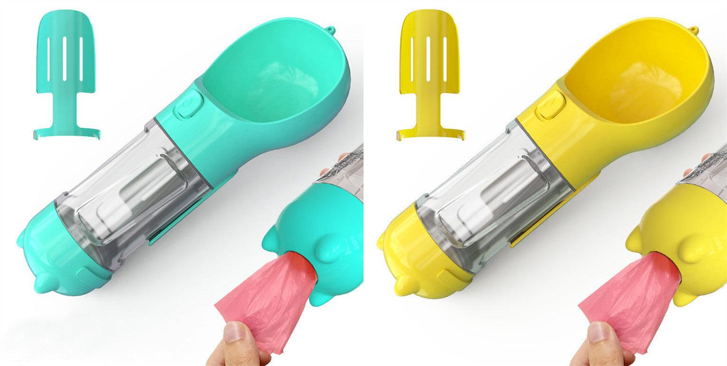 Portable Dog Water Bottle With Poop Bag Holder | 3-In-1