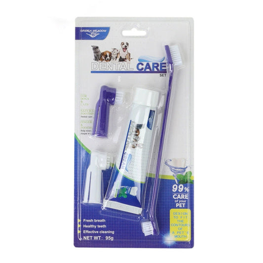 Pet Dental Care Set – Beef Flavored Toothpaste & Double-Headed Brush for Dogs and Cats