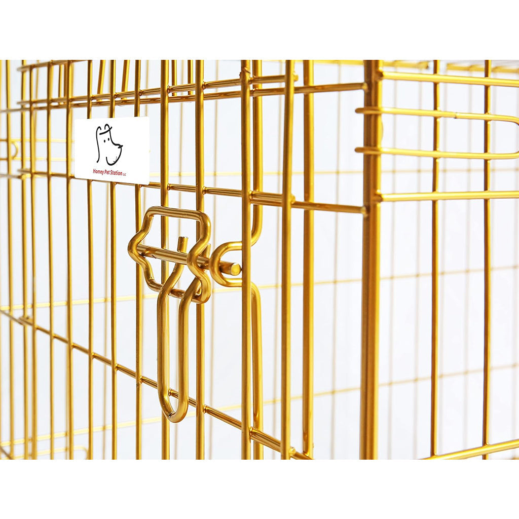 Gold Dog Crate | 24-42" Collapsible Copper Pet Kennel with Leak-Proof Tray