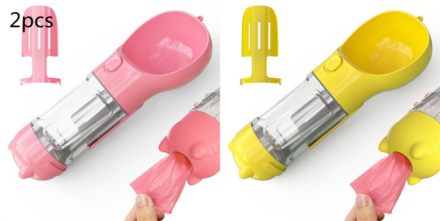 Portable Dog Water Bottle With Poop Bag Holder | 3-In-1