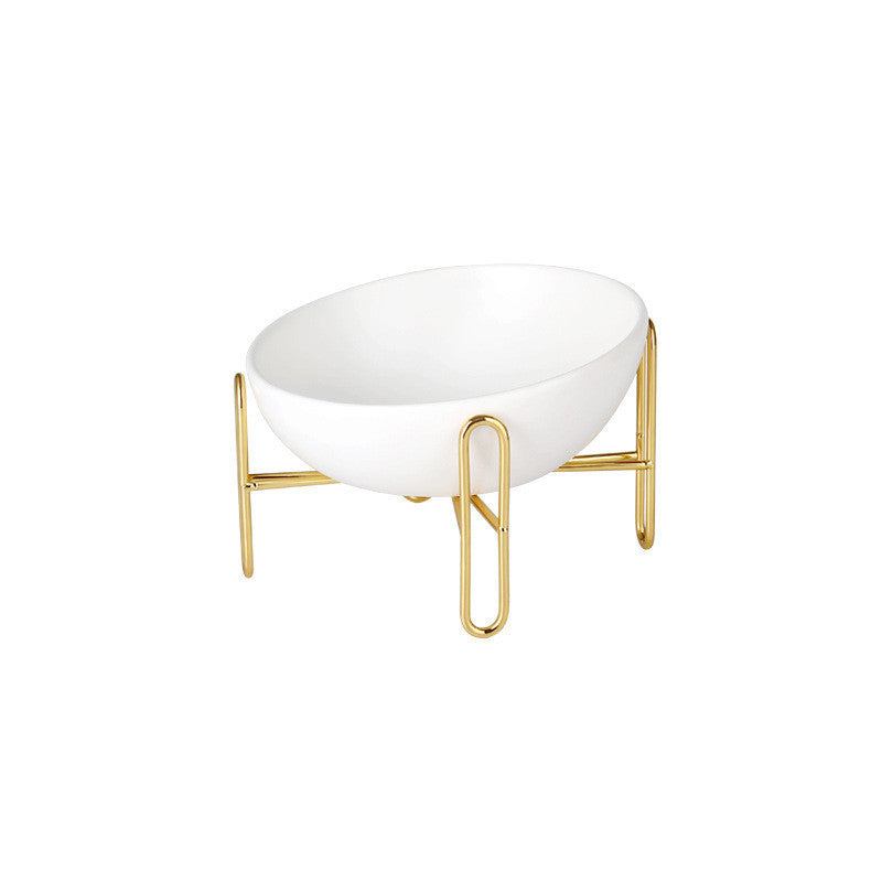 Luxury Raised Ceramic Dog Bowl For Small Dogs With Gold Stand
