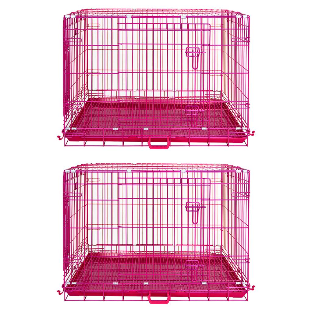24-42" Collapsible Pink Dog Crate | Double Door Wire Kennel with Leak-Proof Tray