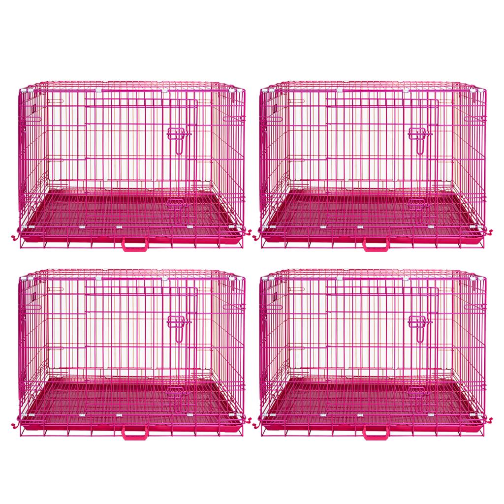 24-42" Collapsible Pink Dog Crate | Double Door Wire Kennel with Leak-Proof Tray