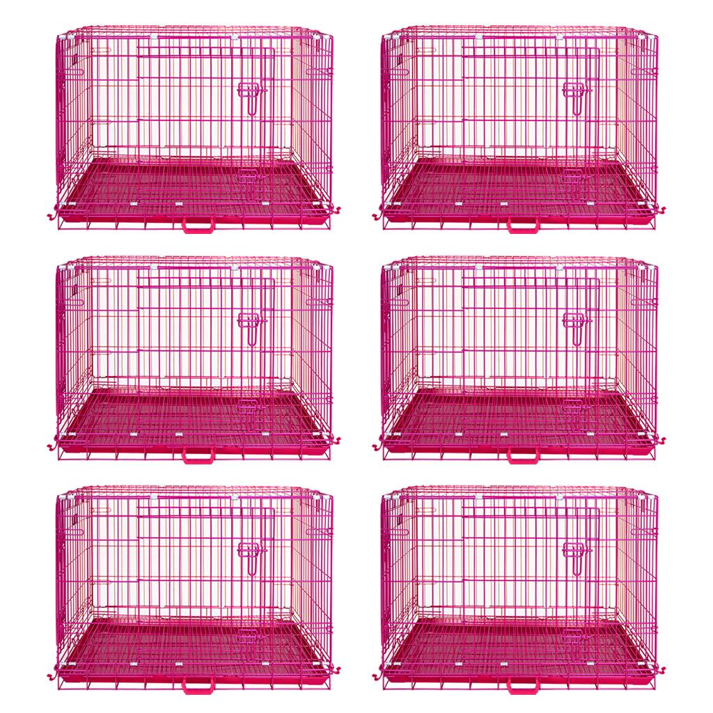 24-42" Collapsible Pink Dog Crate | Double Door Wire Kennel with Leak-Proof Tray