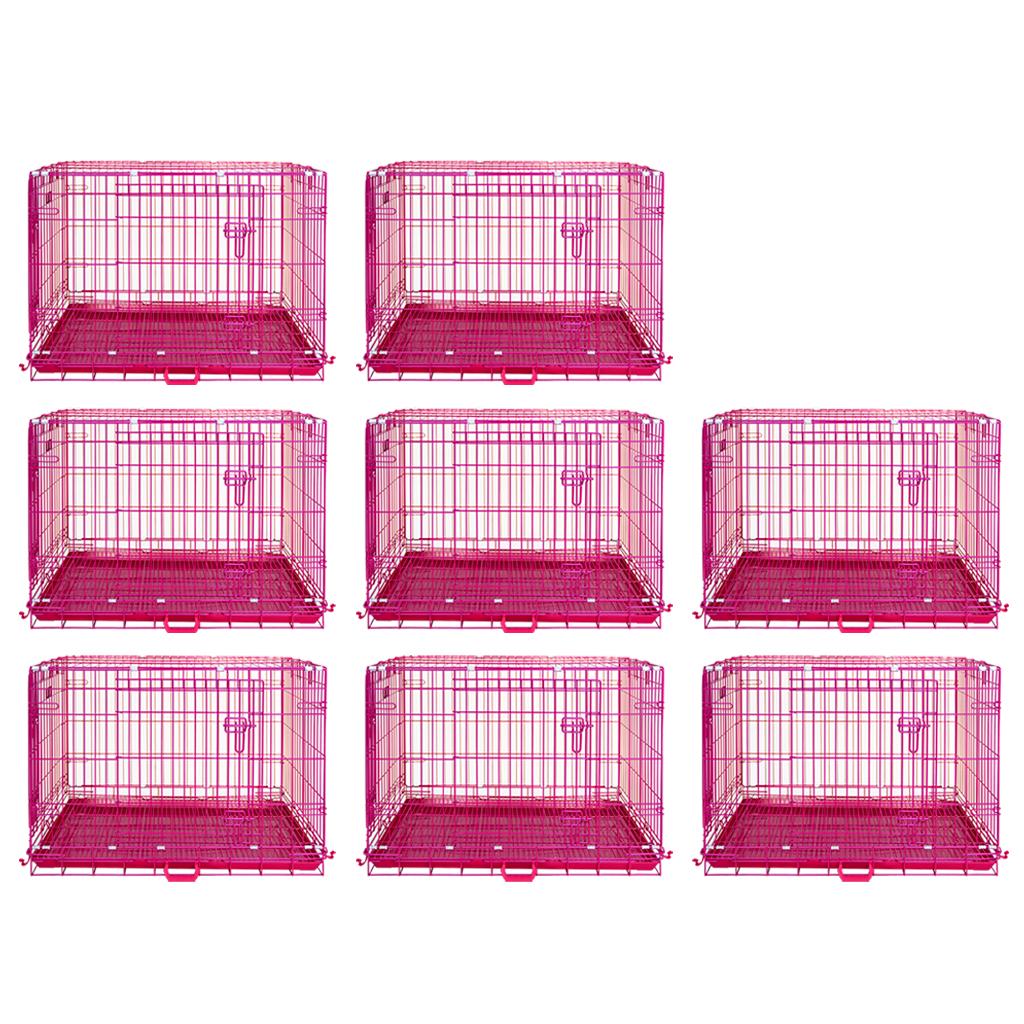 24-42" Collapsible Pink Dog Crate | Double Door Wire Kennel with Leak-Proof Tray