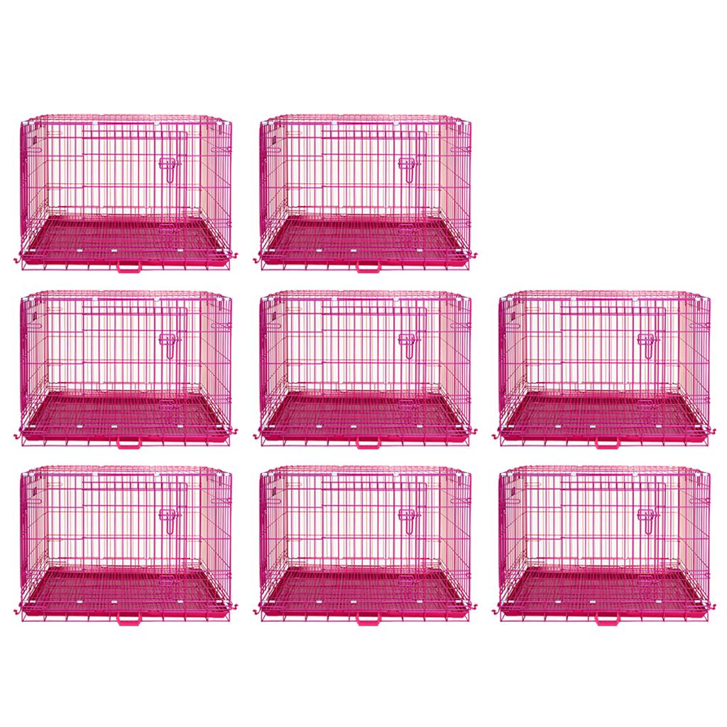 24-42" Collapsible Pink Dog Crate | Double Door Wire Kennel with Leak-Proof Tray