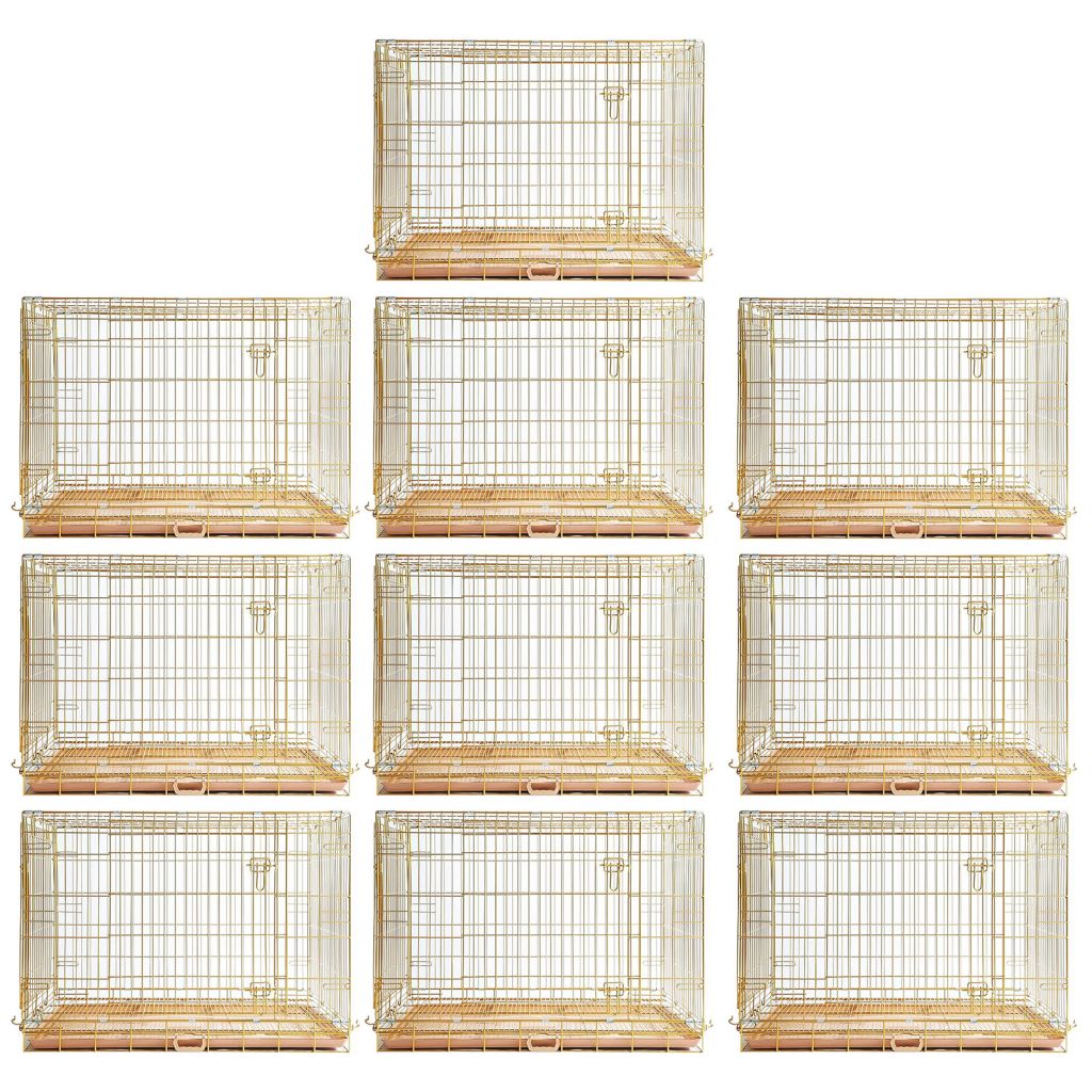Gold Dog Crate | 24-42" Collapsible Copper Pet Kennel with Leak-Proof Tray