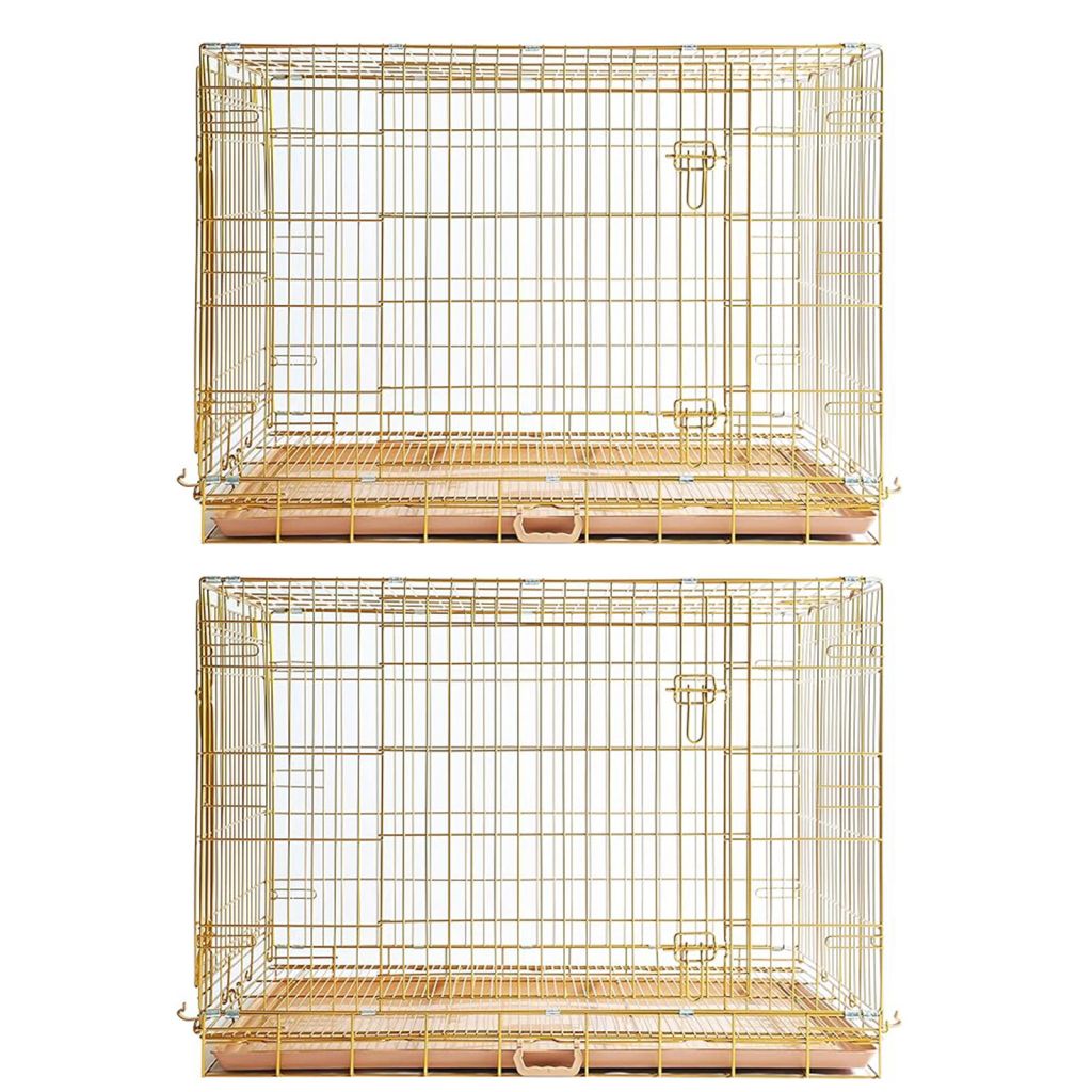 Gold Dog Crate | 24-42" Collapsible Copper Pet Kennel with Leak-Proof Tray