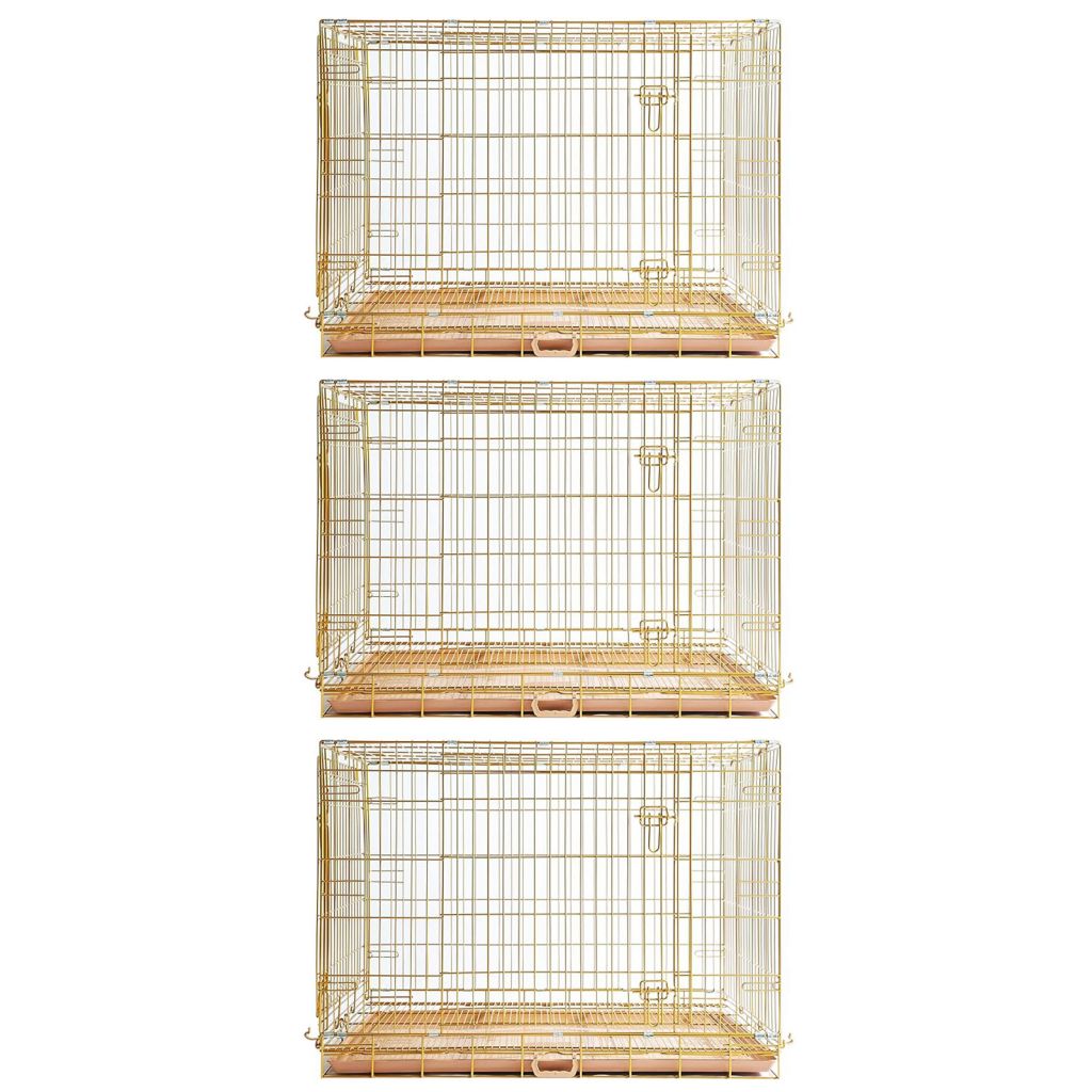 Gold Dog Crate | 24-42" Collapsible Copper Pet Kennel with Leak-Proof Tray