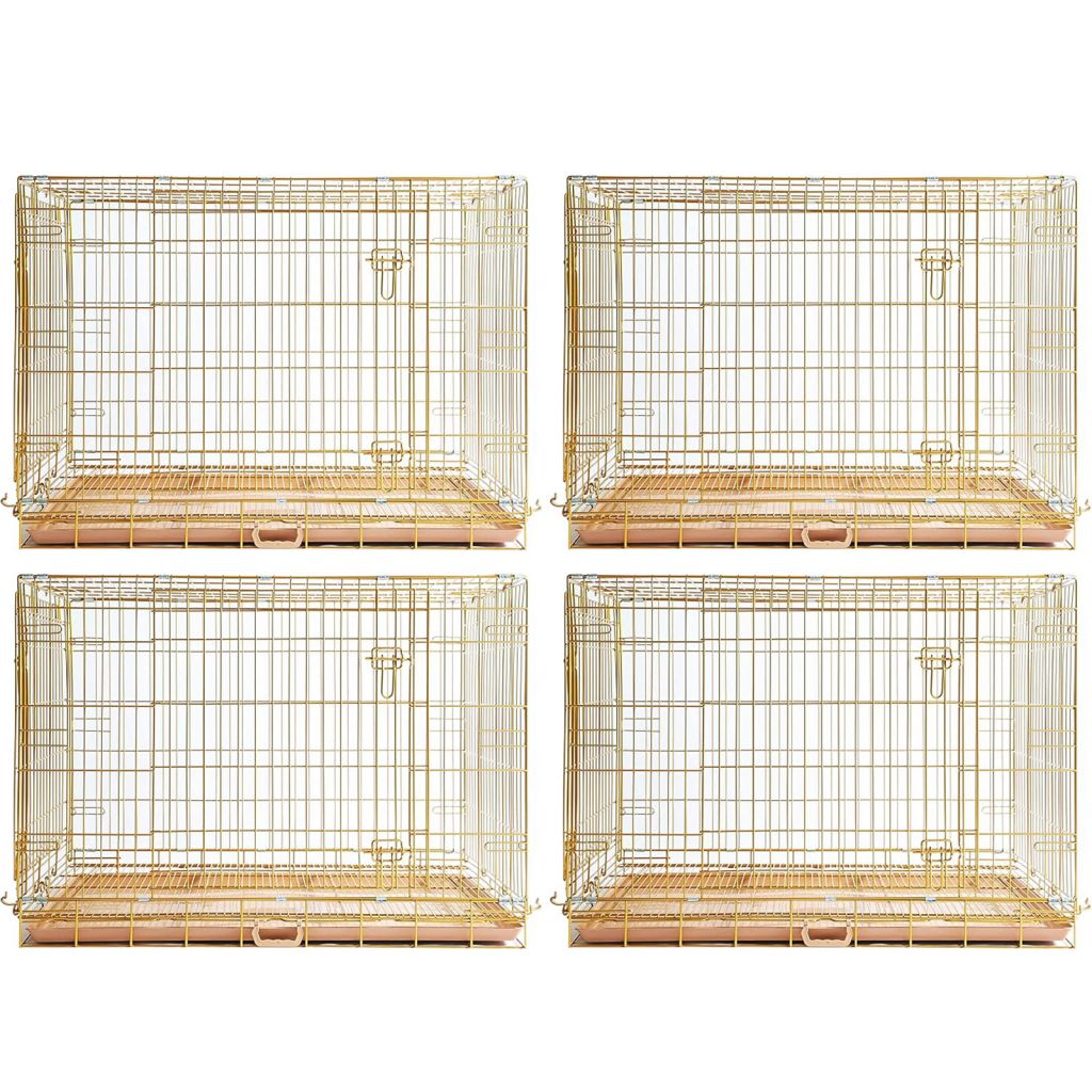 Gold Dog Crate | 24-42" Collapsible Copper Pet Kennel with Leak-Proof Tray