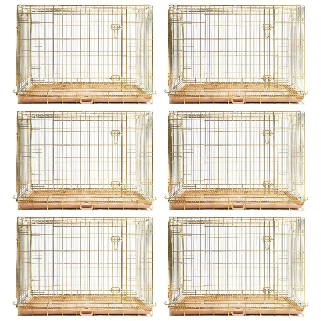 Gold Dog Crate | 24-42" Collapsible Copper Pet Kennel with Leak-Proof Tray