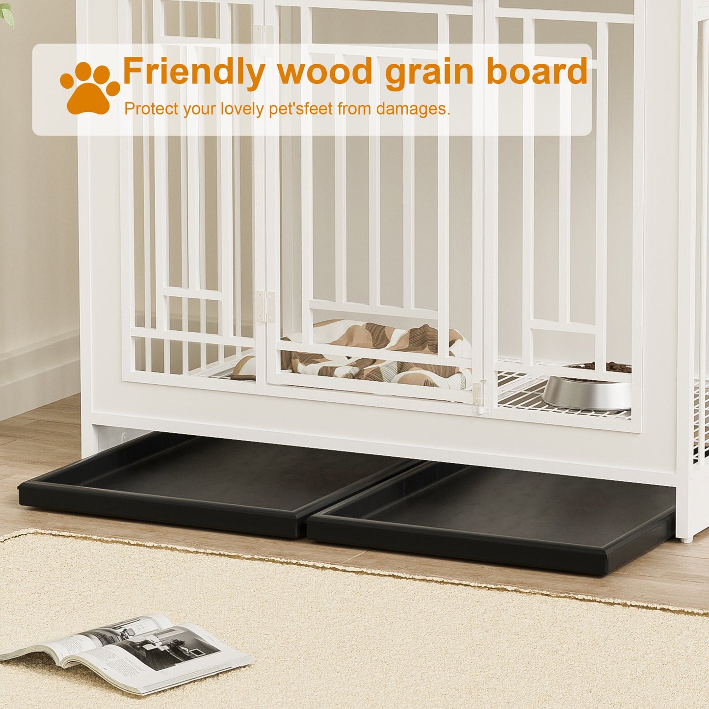 White Wooden Dog Crate Furniture | 43" End Table Kennel with Drawers