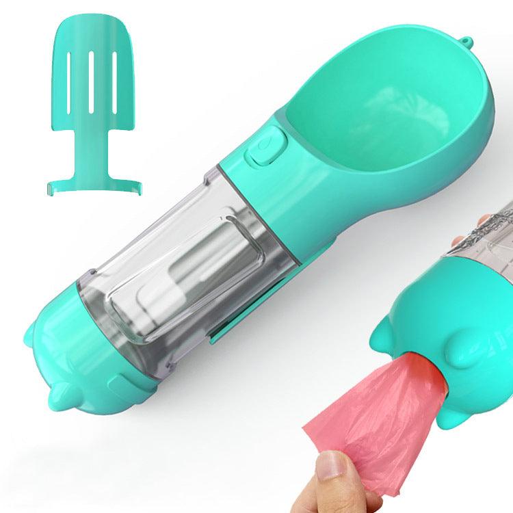Portable Dog Water Bottle With Poop Bag Holder | 3-In-1