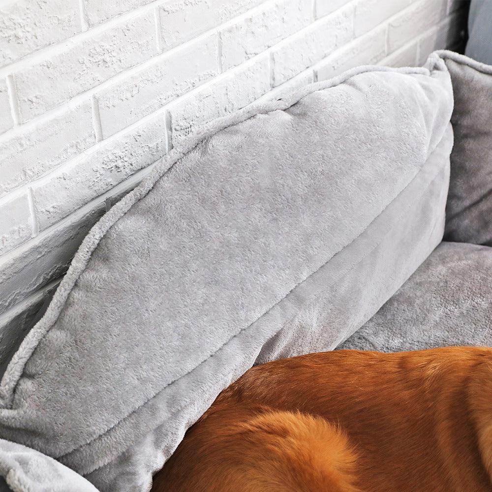 Dog Sofa Bed | High Back Plush Pet Bed | Washable (Grey)