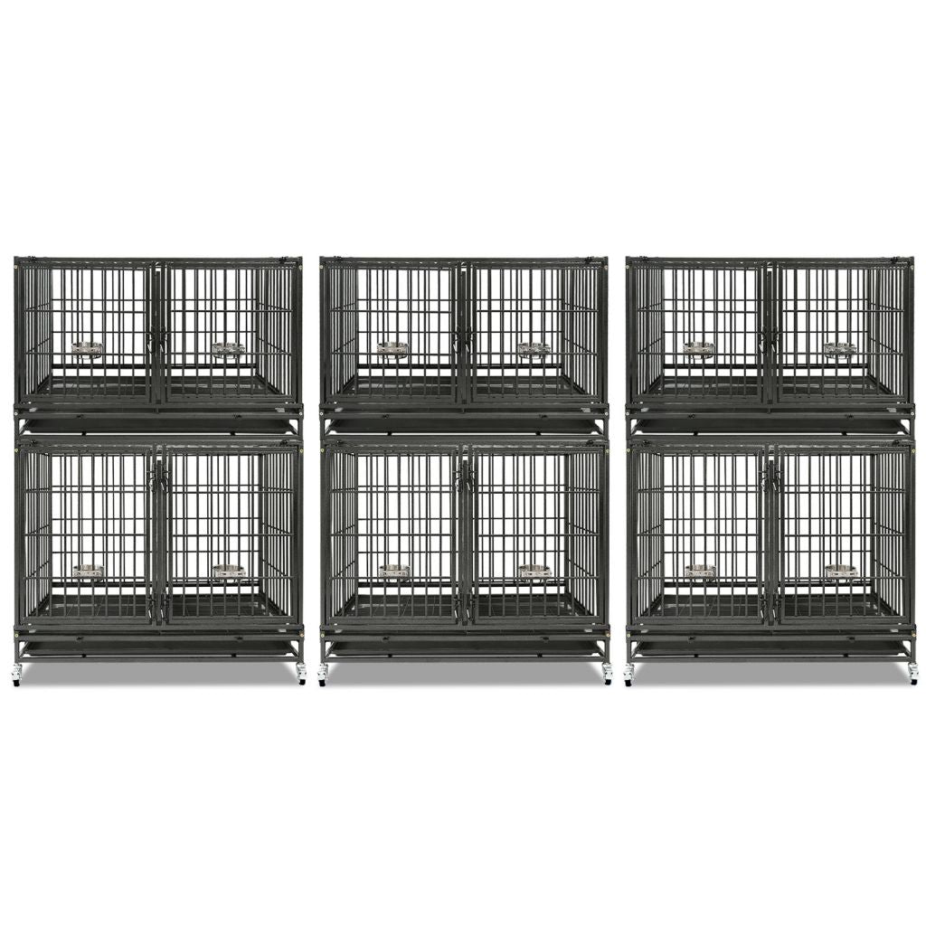 42 Inch Heavy Duty Dog Crate | Black Stackable Steel Pet Kennel on Wheels