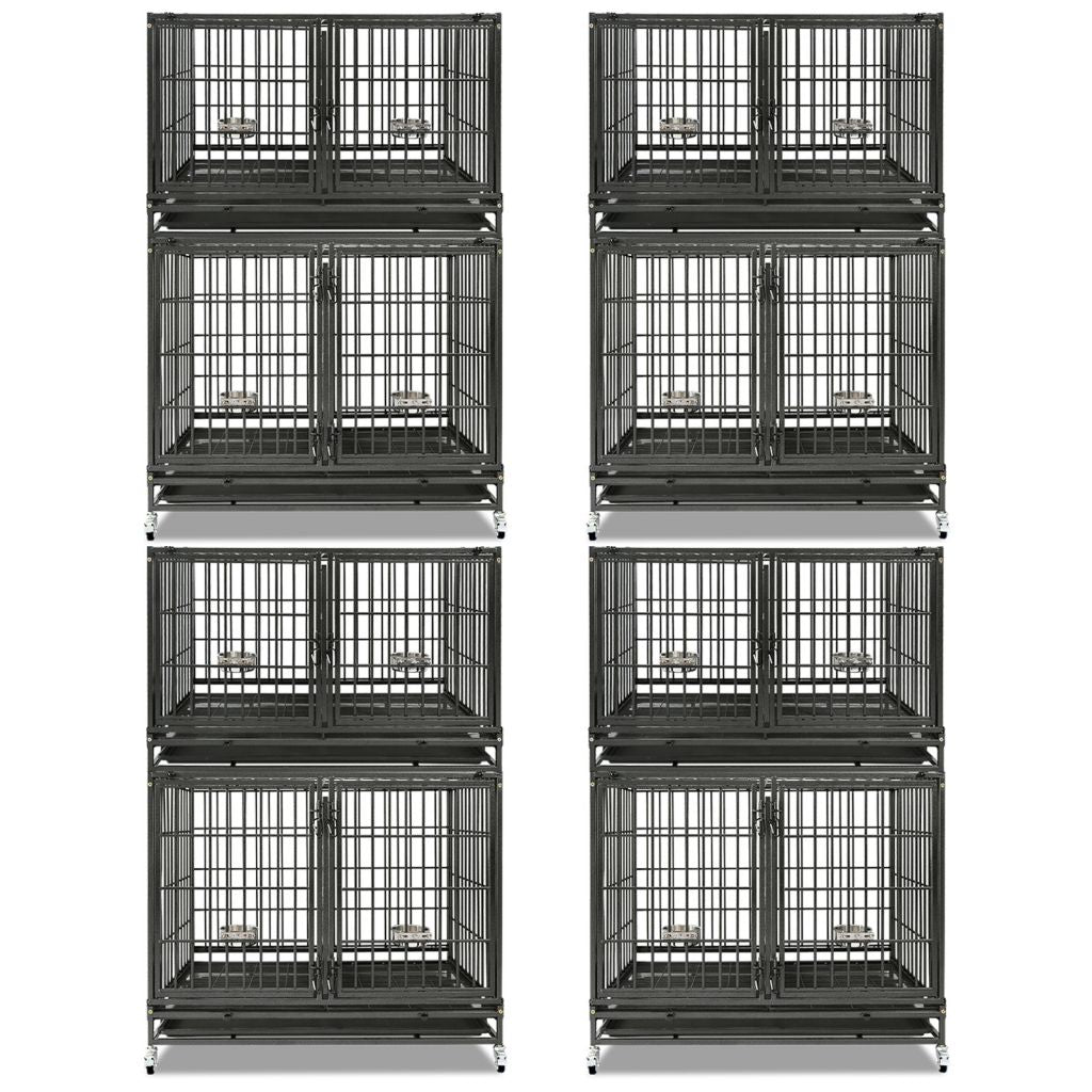 42 Inch Heavy Duty Dog Crate | Black Stackable Steel Pet Kennel on Wheels
