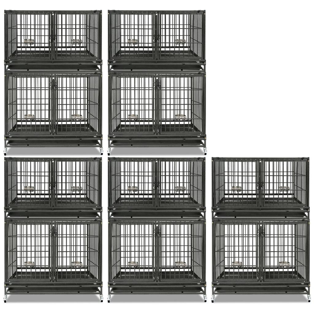 42 Inch Heavy Duty Dog Crate | Black Stackable Steel Pet Kennel on Wheels