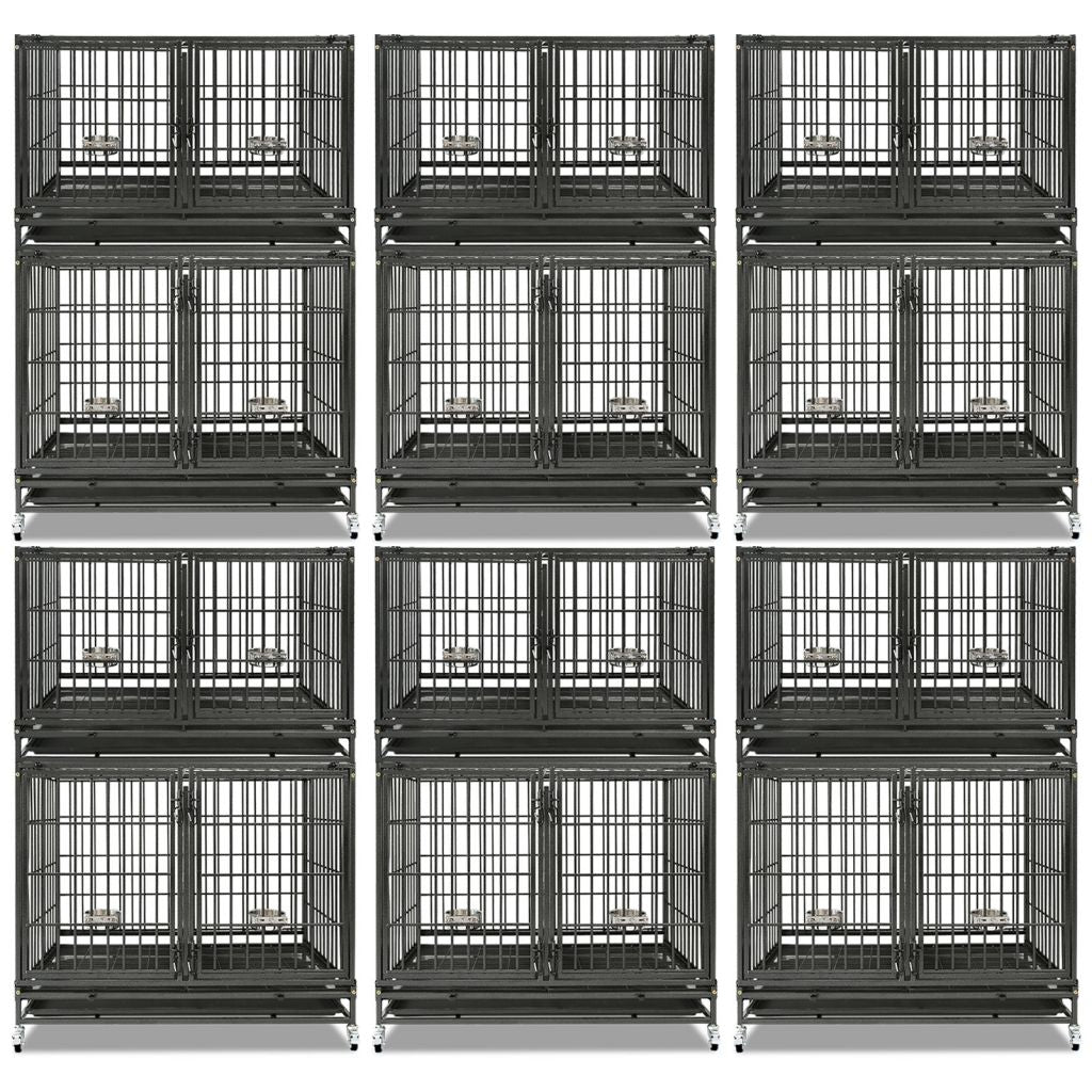 42 Inch Heavy Duty Dog Crate | Black Stackable Steel Pet Kennel on Wheels