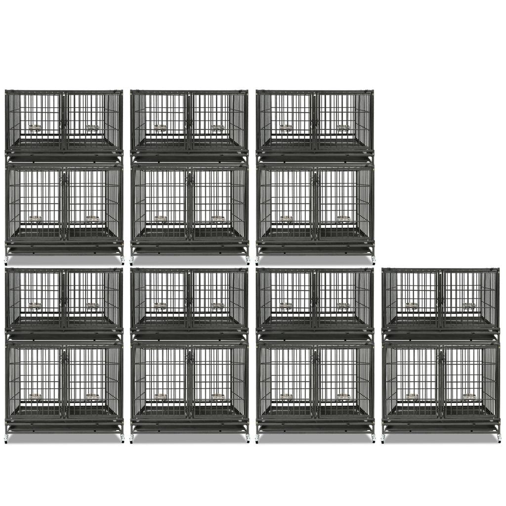 42 Inch Heavy Duty Dog Crate | Black Stackable Steel Pet Kennel on Wheels