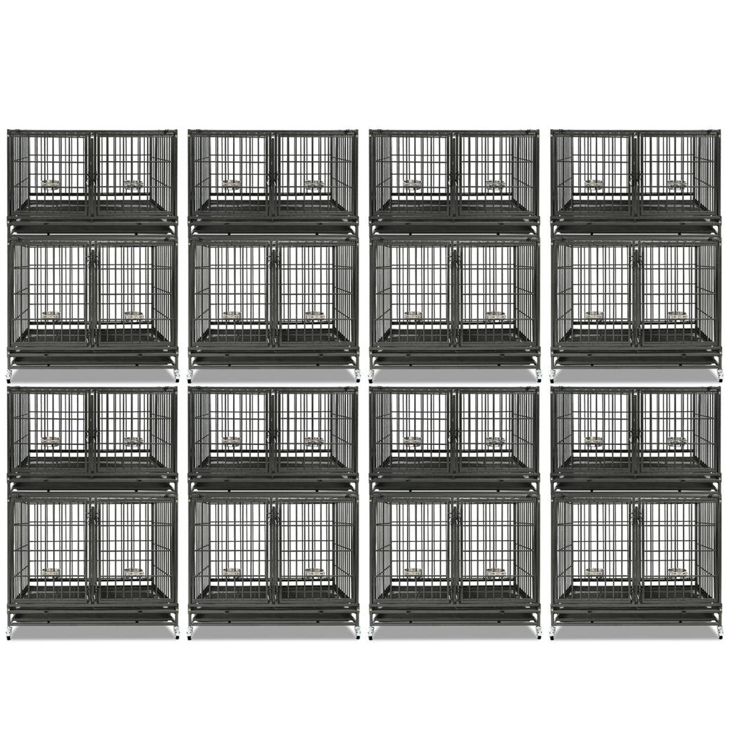 42 Inch Heavy Duty Dog Crate | Black Stackable Steel Pet Kennel on Wheels
