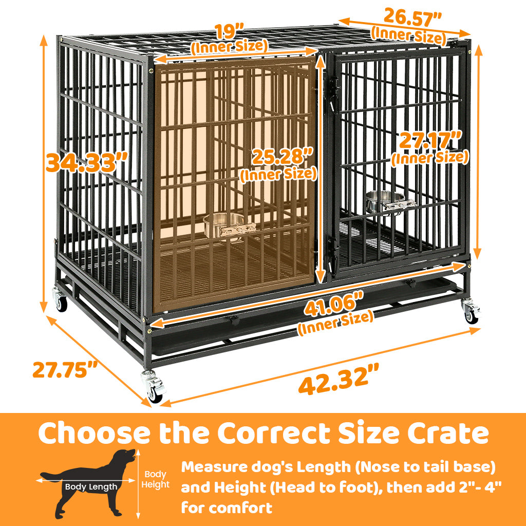 Stackable Heavy Duty Dog Crate | 42" Steel Kennel with Divider