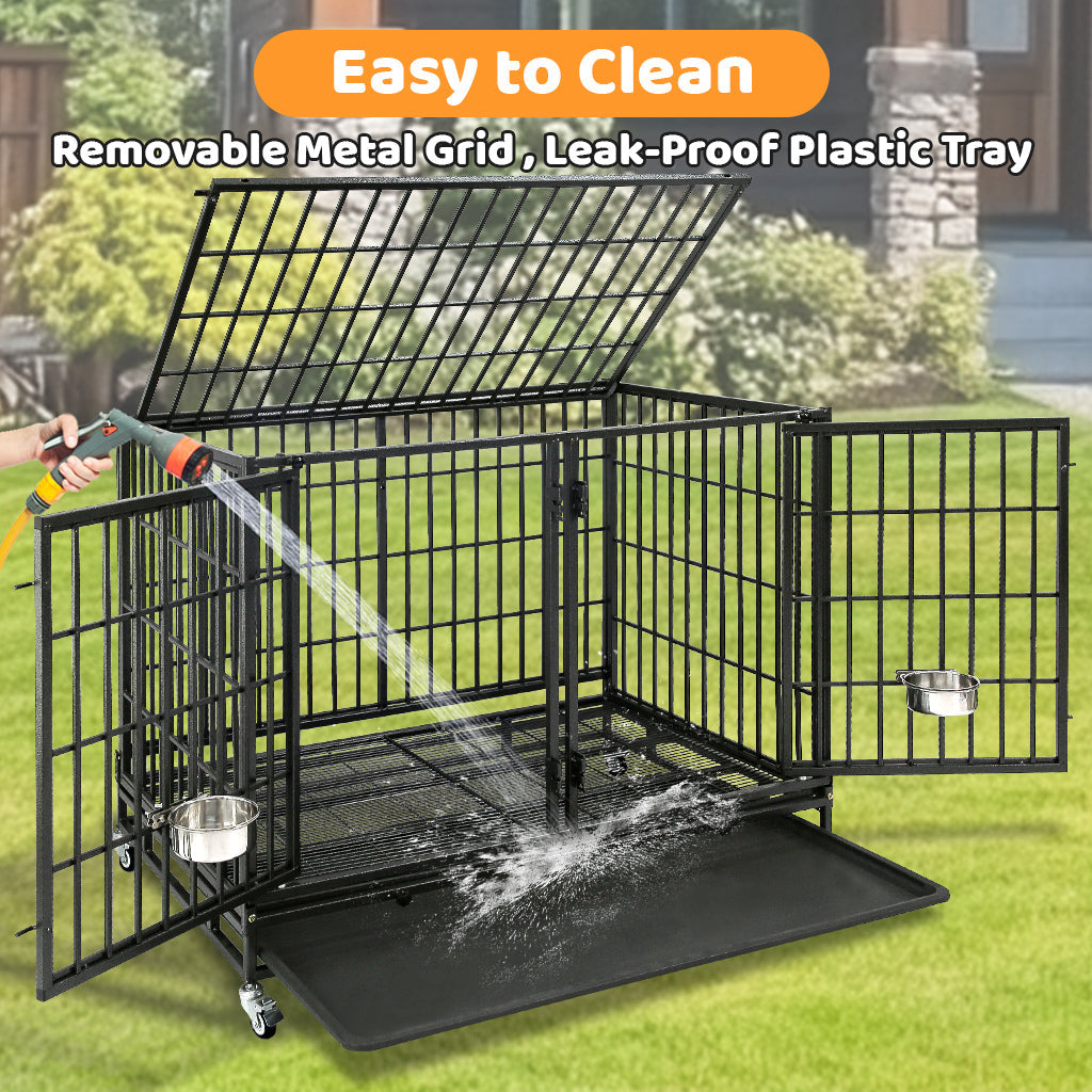 Stackable Heavy Duty Dog Crate | 42" Steel Kennel with Divider