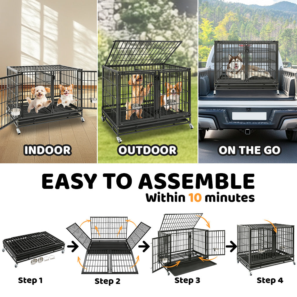 Stackable Heavy Duty Dog Crate | 42" Steel Kennel with Divider