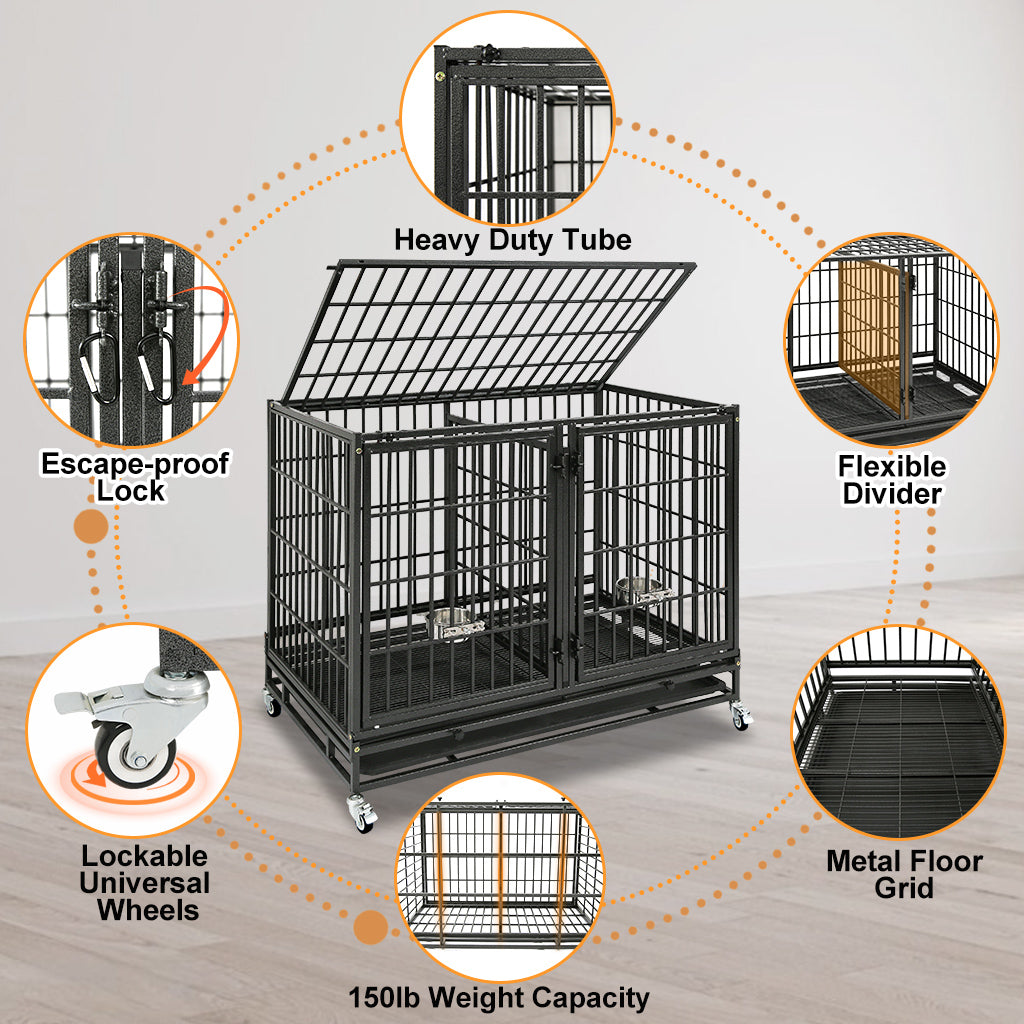 Stackable Heavy Duty Dog Crate | 42" Steel Kennel with Divider