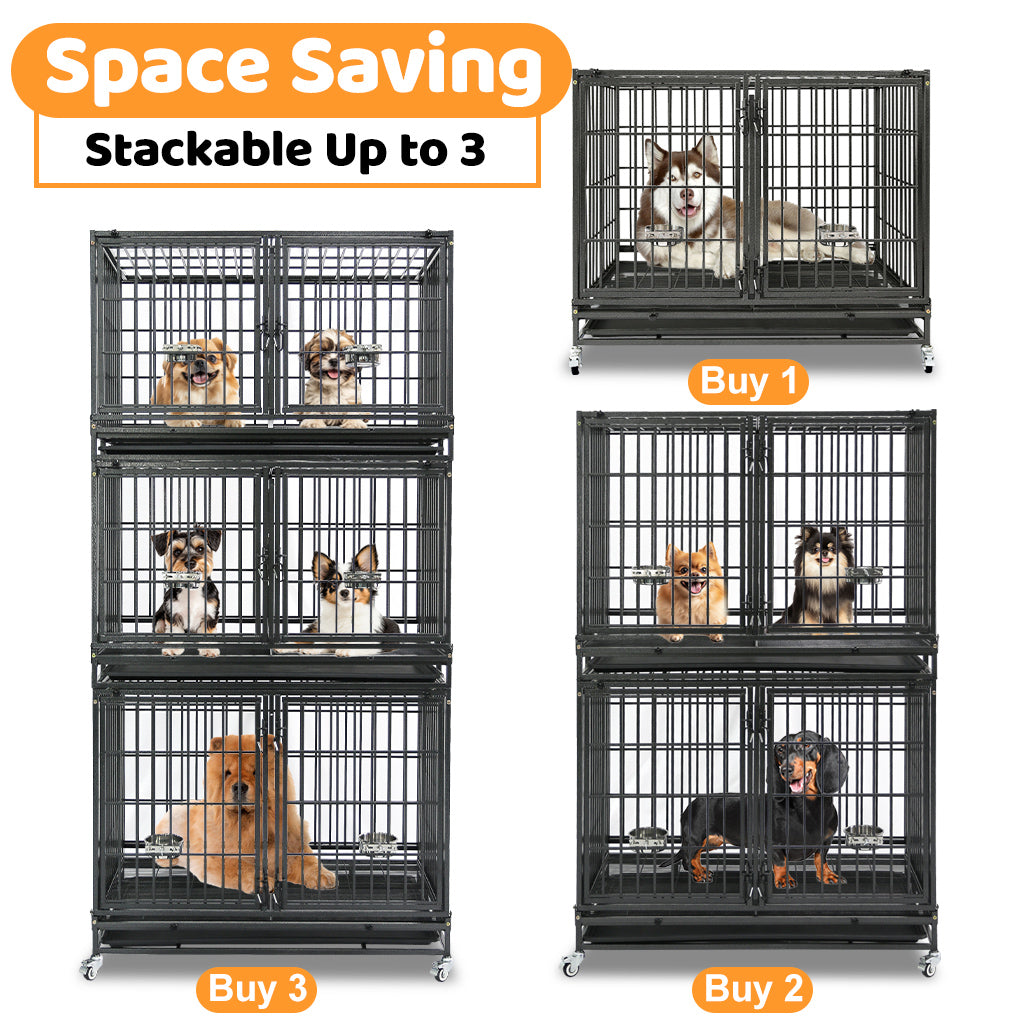 Stackable Heavy Duty Dog Crate | 42" Steel Kennel with Divider