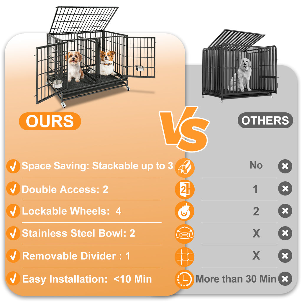 Stackable Heavy Duty Dog Crate | 42" Steel Kennel with Divider