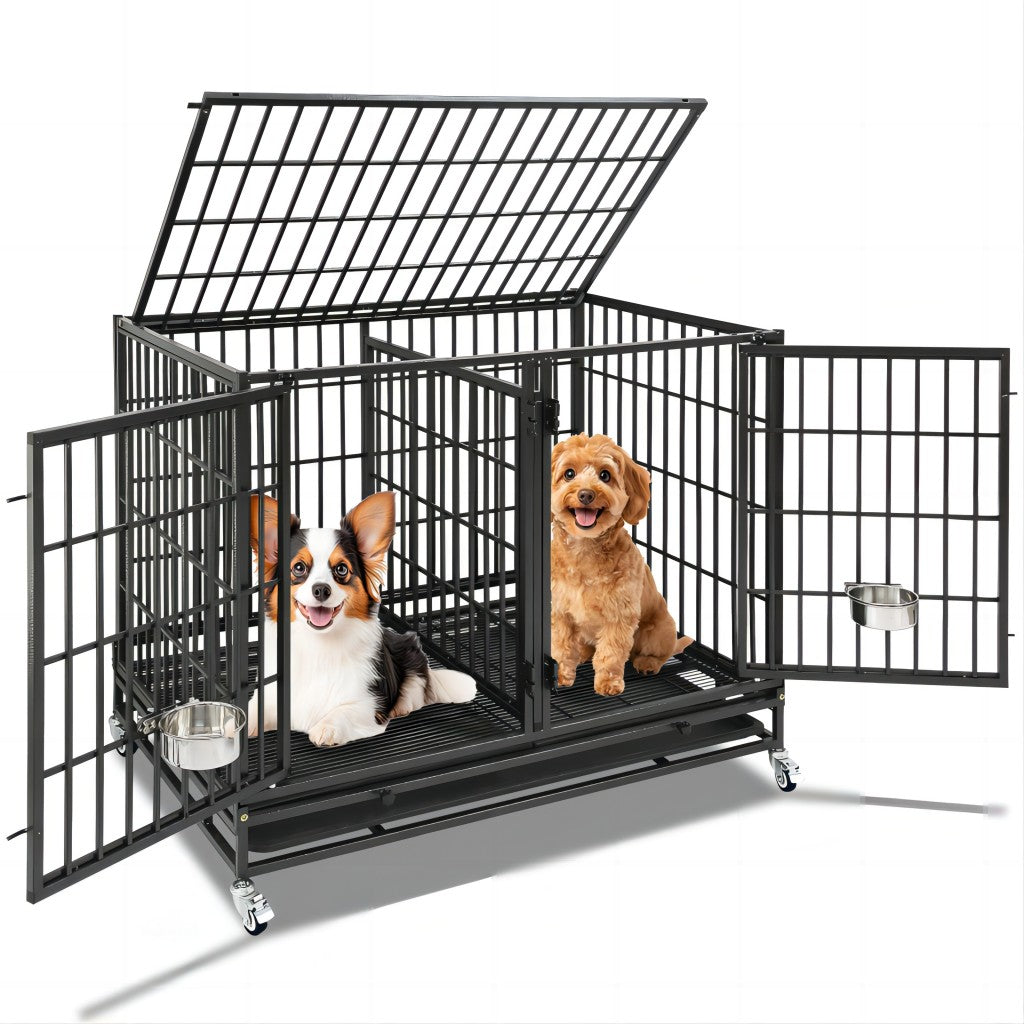 Stackable Heavy Duty Dog Crate | 42" Steel Kennel with Divider