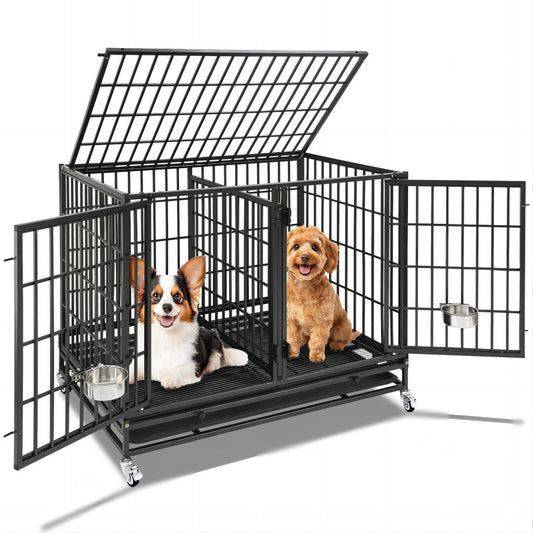 Stackable Heavy Duty Dog Crate | 42" Steel Kennel with Divider