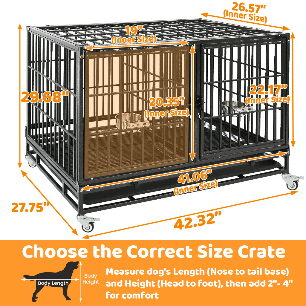 42 Inch Stackable Dog Crate | Double Steel Kennel (Standard Height)