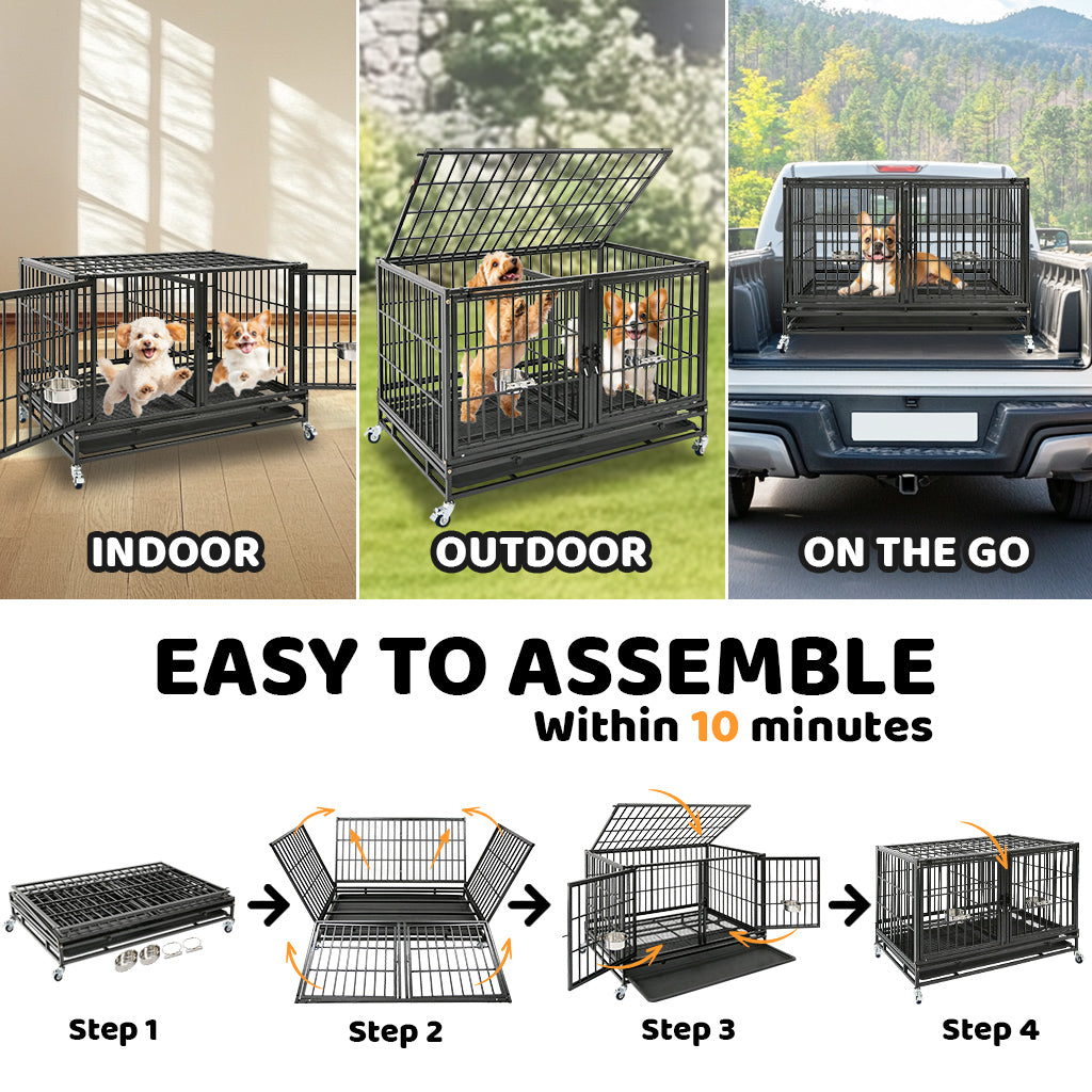 42 Inch Stackable Dog Crate | Double Steel Kennel (Standard Height)
