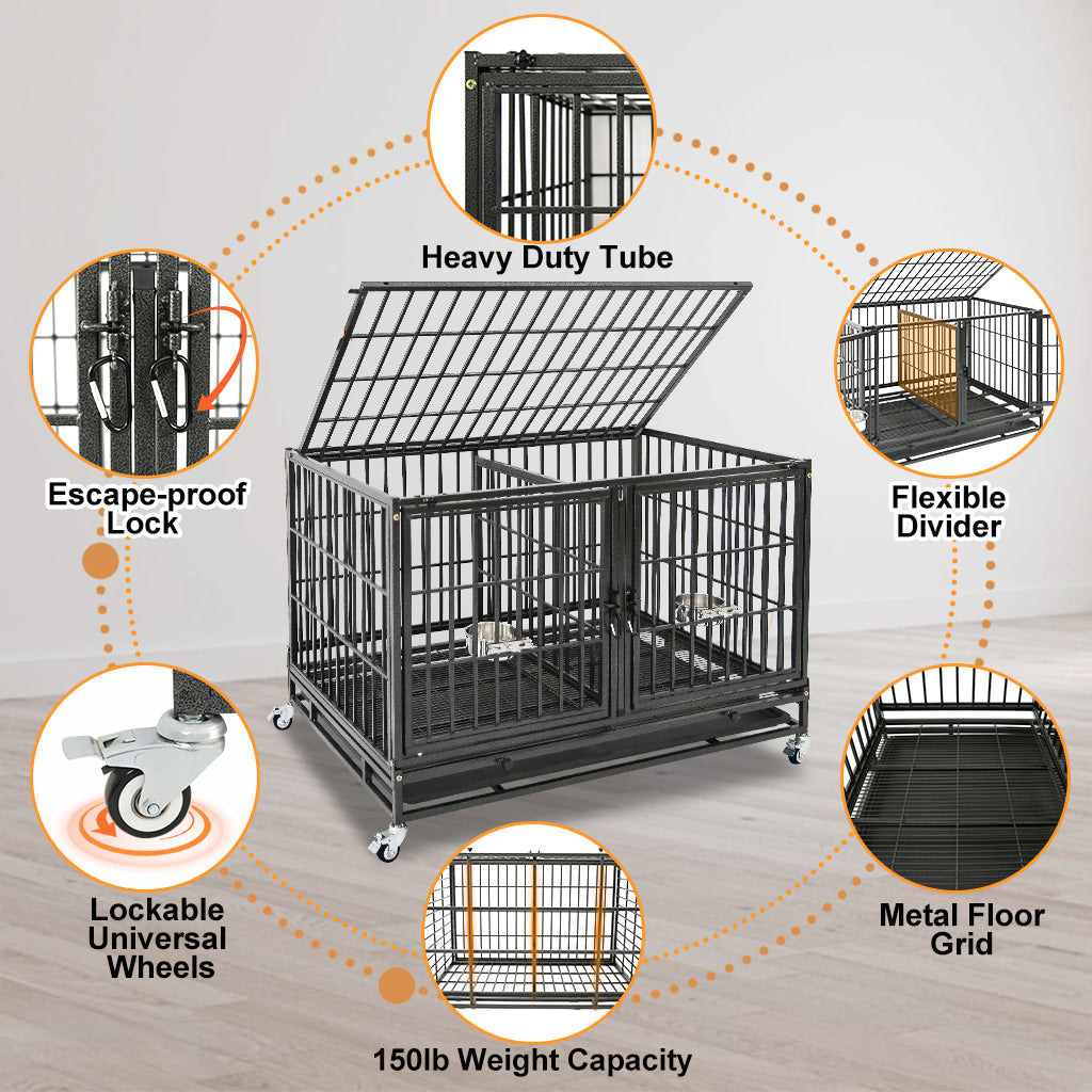 42 Inch Stackable Dog Crate | Double Steel Kennel (Standard Height)