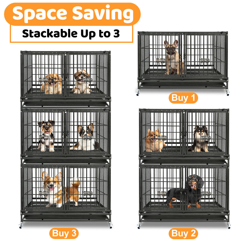 42 Inch Stackable Dog Crate | Double Steel Kennel (Standard Height)